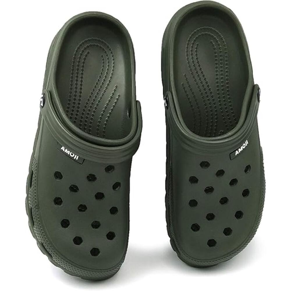 Amoji Mens Size 6 Army Green Clogs Round Toe Sandal Garden Water Shoes